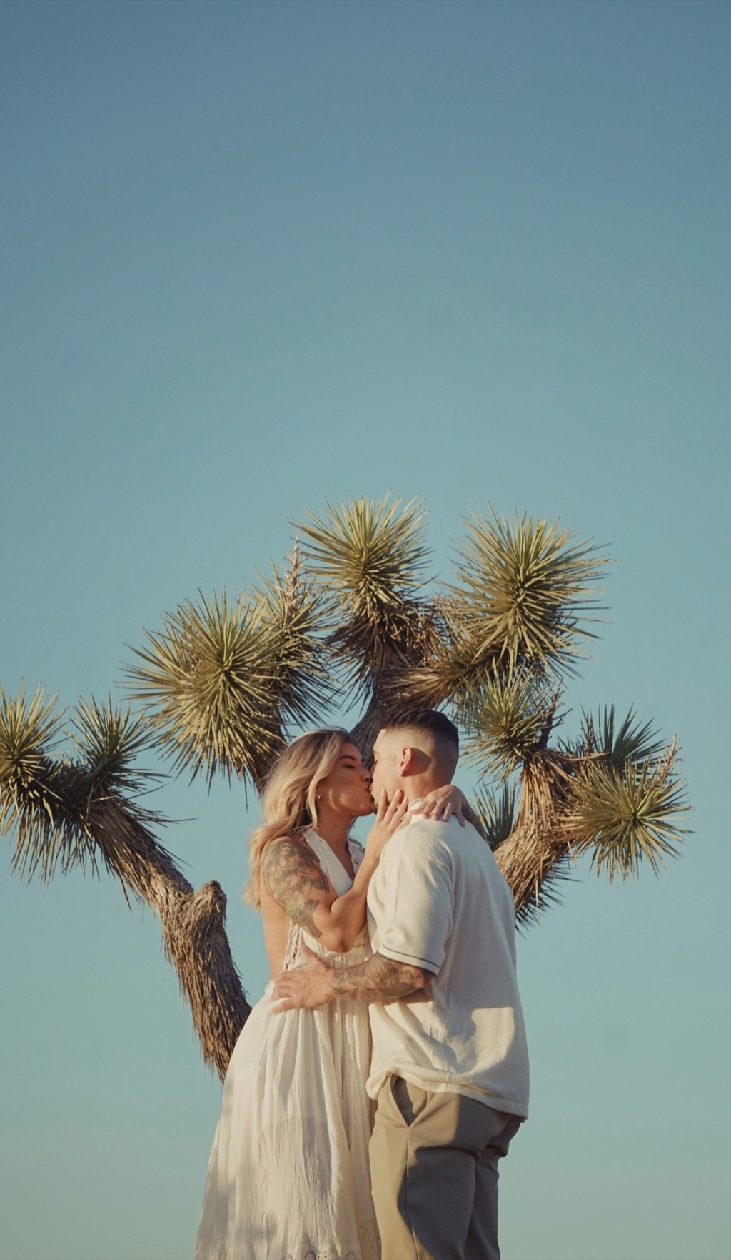 Couple in a dry field at blue hour.